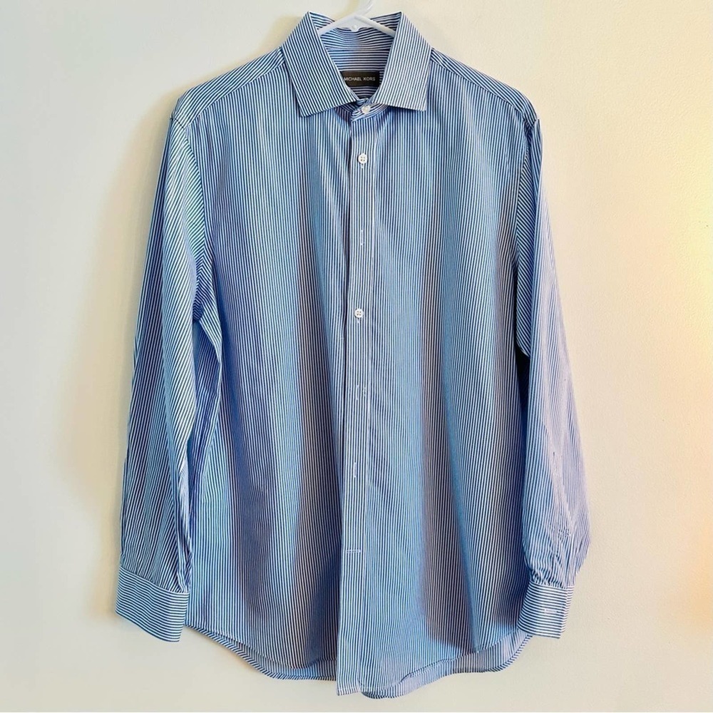 Michael Kors Slim Fit Long Sleeve Dress Shirt Blue Striped Size 16 - 32/33 Large